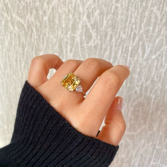 18K White Gold Plated Citrine Yellow CZ Statement Ring - Picture 4 of 4